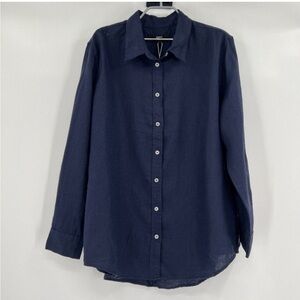 NWT Quince Women's Navy Blue European Linen Long Sleeve Shirt